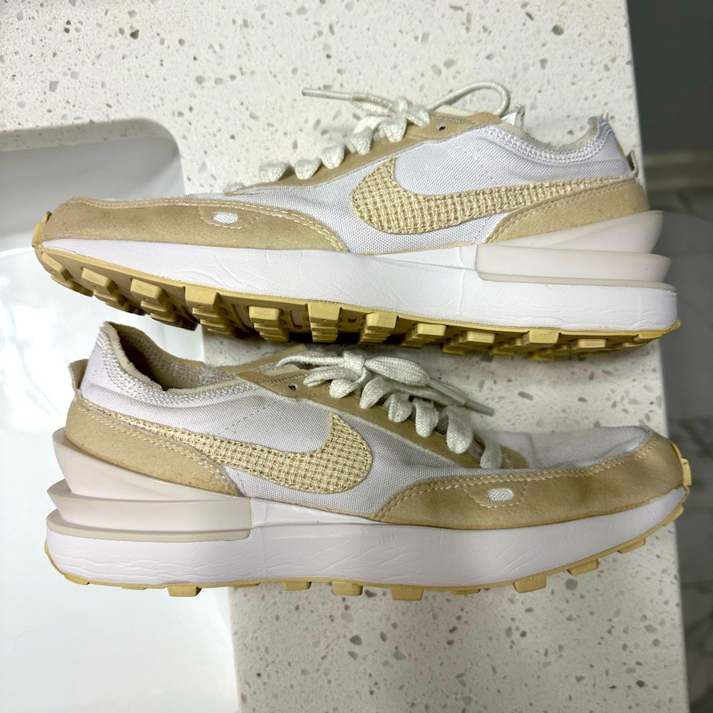 Nike shoes with unique burlap check mark